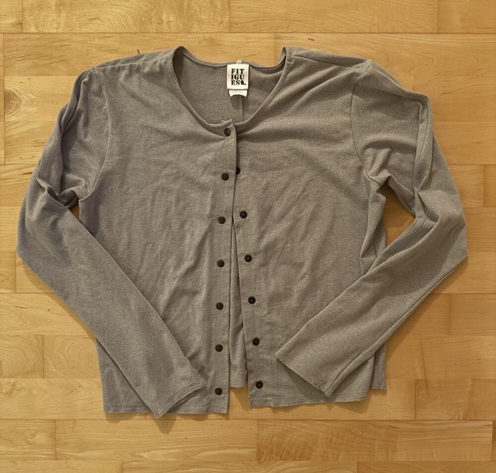 Fitigues Grey Snap Cardigan Crewneck Sweater M